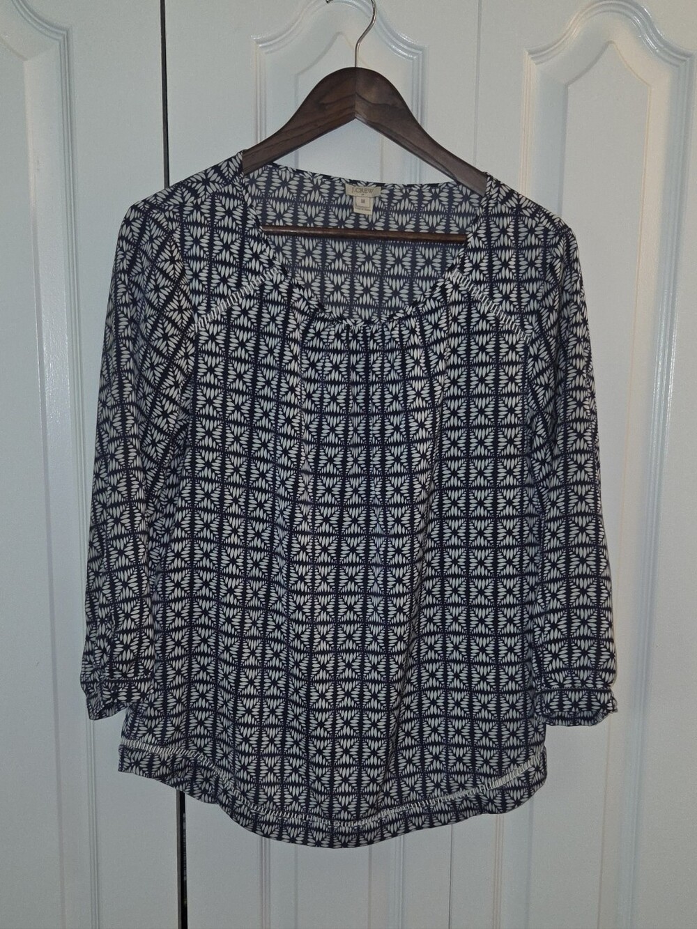 J Crew Navy and White Printed Women's Top Womens Size M